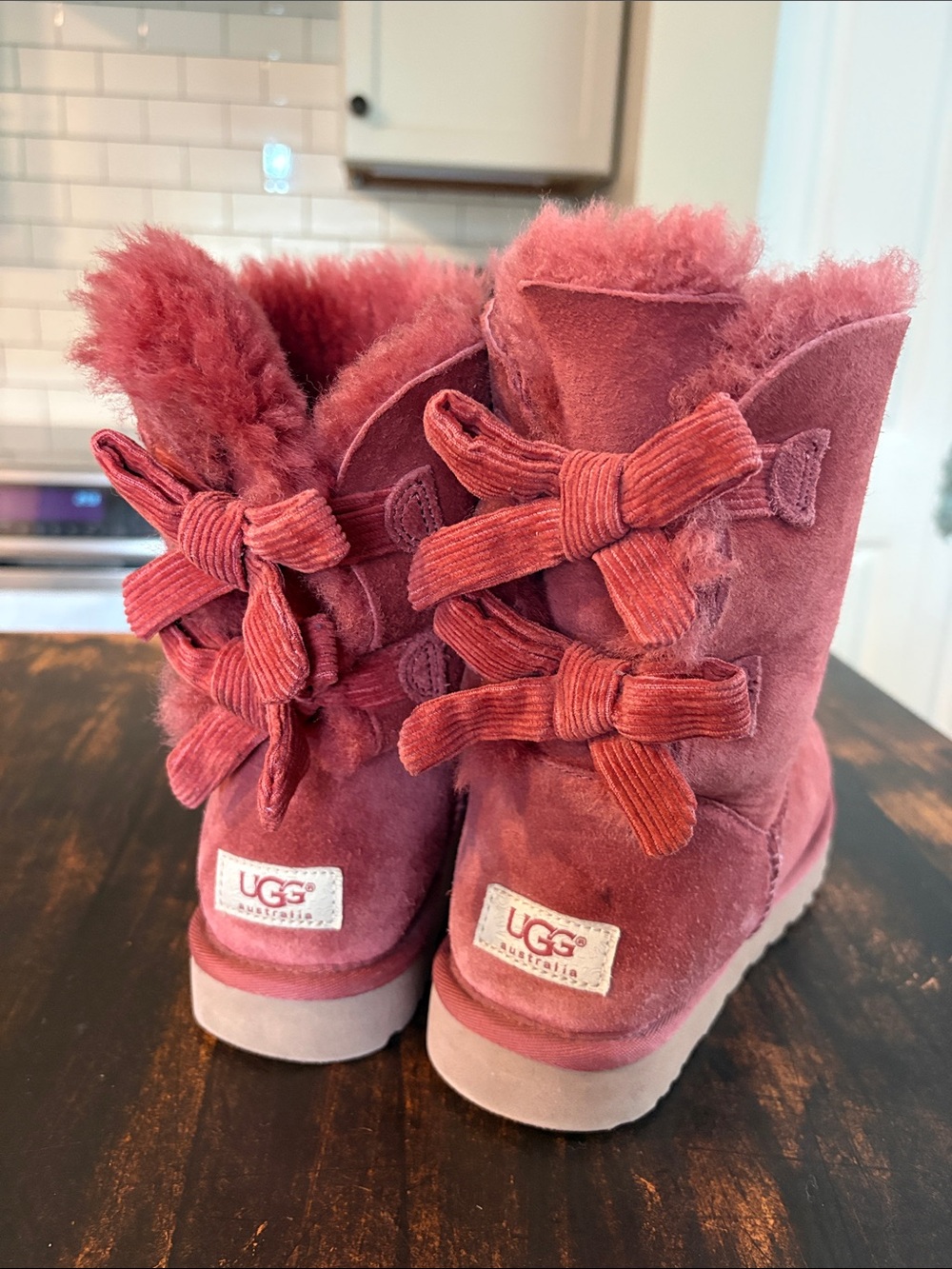 UGG Kids Rose Suede Bow-Back Shearling Boots
